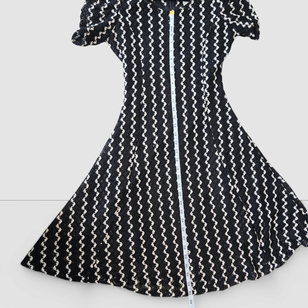 Black and White Patterned Lace Sequins Dress Sz 6-8 Whimsigoth Witchy Goth Prom - Picture 8 of 11